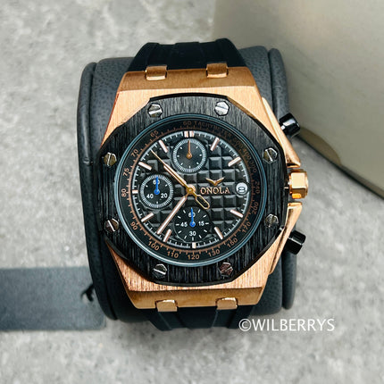 R1.00 Auction**ONOLA Men's Octagon Chronograph Watch Rose Gold/Black
