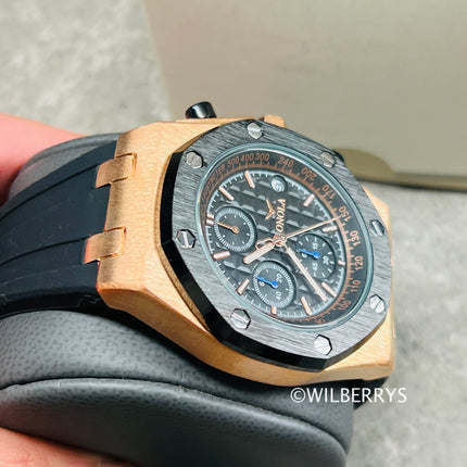 R1.00 Auction**ONOLA Men's Octagon Chronograph Watch Rose Gold/Black