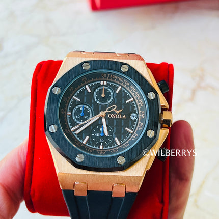 R1.00 Auction**ONOLA Men's Octagon Chronograph Watch Rose Gold/Black