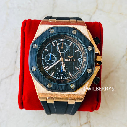 R1.00 Auction**ONOLA Men's Octagon Chronograph Watch Rose Gold/Black