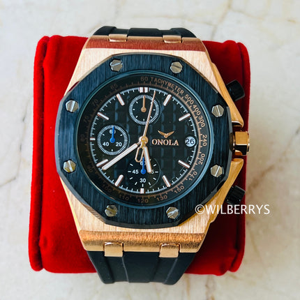 R1.00 Auction**ONOLA Men's Octagon Chronograph Watch Rose Gold/Black