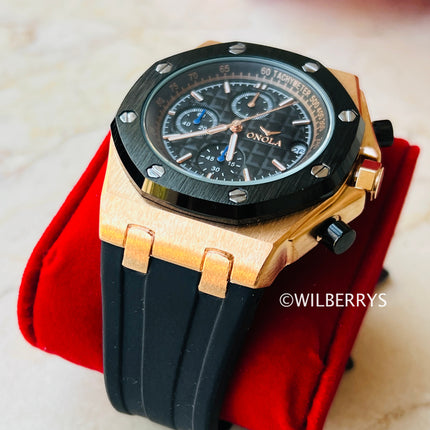 R1.00 Auction**ONOLA Men's Octagon Chronograph Watch Rose Gold/Black