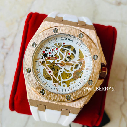 R1.00 Auction**ONOLA Men's Holland Mechanical Automatic Watch Rose White