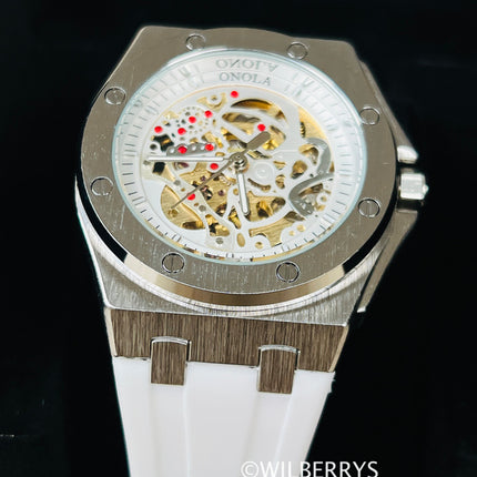 R1.00 Auction**ONOLA Men's Holland Mechanical Automatic SKELETON Watch White