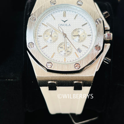 R1.00 Auction**ONOLA Men's Octagon Chronograph Watch Silver/White