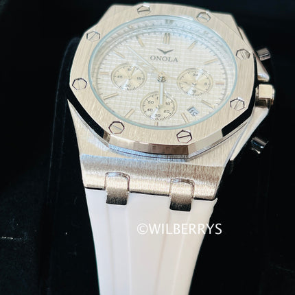 R1.00 Auction**ONOLA Men's Octagon Chronograph Watch Silver/White