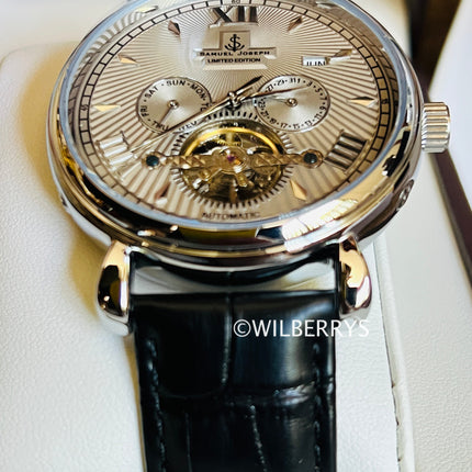 SAMUEL JOSEPH London Limited Edition Steel & Grey Automatic Skeleton Men's Watch