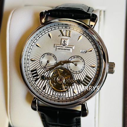 SAMUEL JOSEPH London Limited Edition Steel & Grey Automatic Skeleton Men's Watch