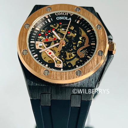 R1.00 Auction**ONOLA Men's Holland Mechanical Automatic Watch Gold Black