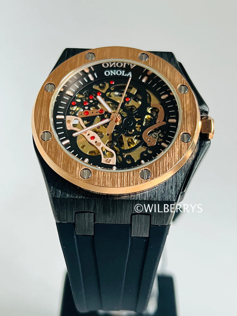 R1.00 Auction**ONOLA Men's Holland Mechanical Automatic Watch Gold Black
