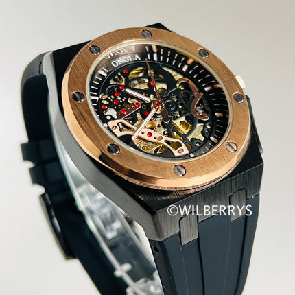 R1.00 Auction**ONOLA Men's Holland Mechanical Automatic Watch Gold Black