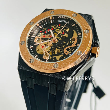 R1.00 Auction**ONOLA Men's Holland Mechanical Automatic Watch Gold Black