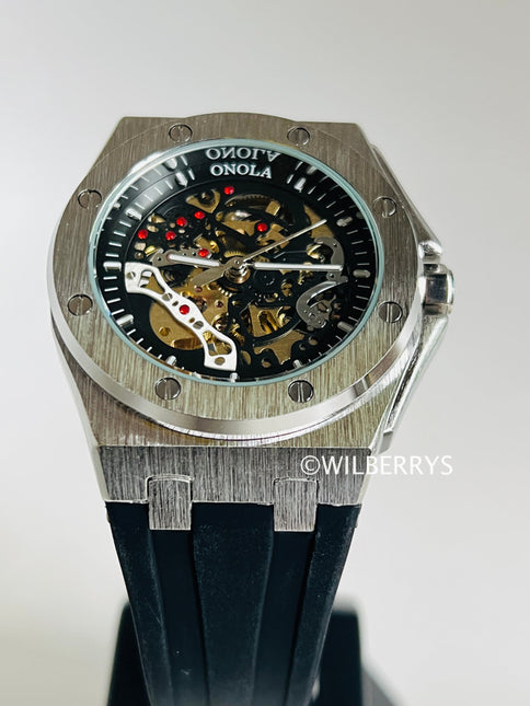 R1.00 Auction**ONOLA Men's Holland Mechanical Automatic Watch Silver Black