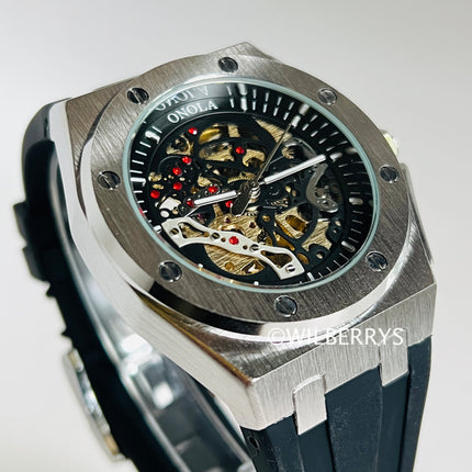 R1.00 Auction**ONOLA Men's Holland Mechanical Automatic Watch Silver Black