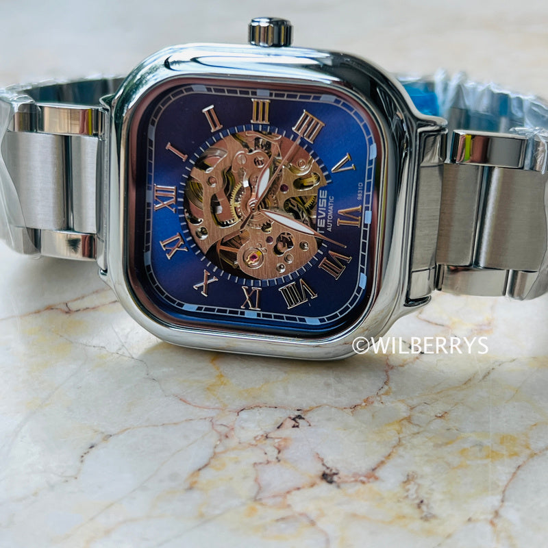 TEVISE Quadron Automatic Mechanical Milanese Ionic Blue Watch