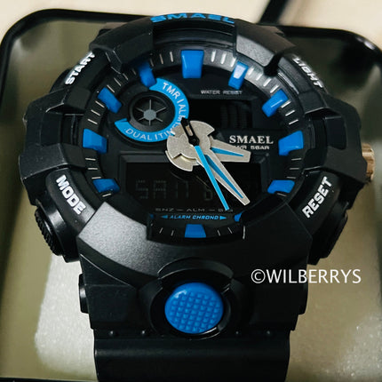 SMAEL Men's S-SHOCK Gas Mask Dual Time Watch Blue