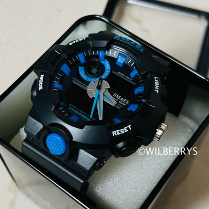 SMAEL Men's S-SHOCK Gas Mask Dual Time Watch Blue