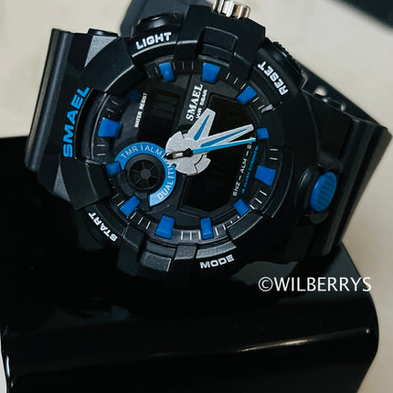 SMAEL Men's S-SHOCK Gas Mask Dual Time Watch Blue