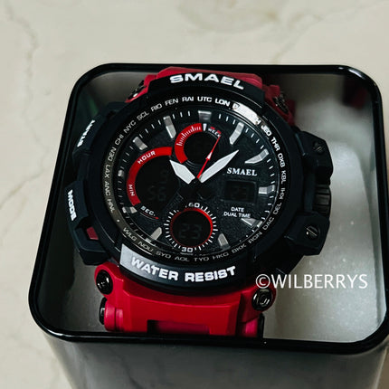 SMAEL Men's S-SHOCK Sports Dual Time Watch Red