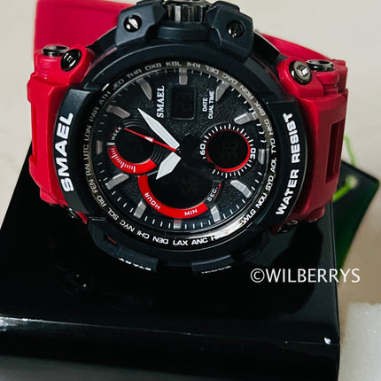 SMAEL Men's S-SHOCK Sports Dual Time Watch Red