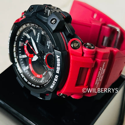 SMAEL Men's S-SHOCK Sports Dual Time Watch Red