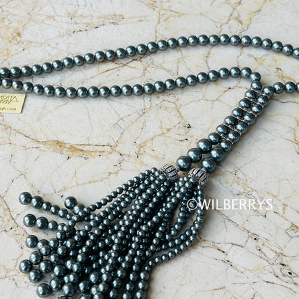 AMRITA NEW YORK Lizzie CZ Pearl Necklace Grey Pearl