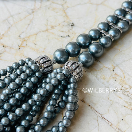 AMRITA NEW YORK Lizzie CZ Pearl Necklace Grey Pearl