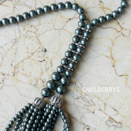 AMRITA NEW YORK Lizzie CZ Pearl Necklace Grey Pearl