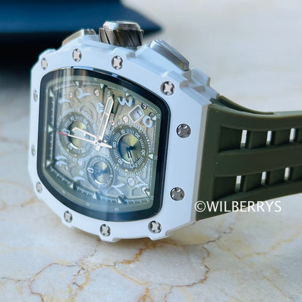 TSAR BOMBA Men's Ceramic Olive Green Chronograph Watch Arabic Numeral