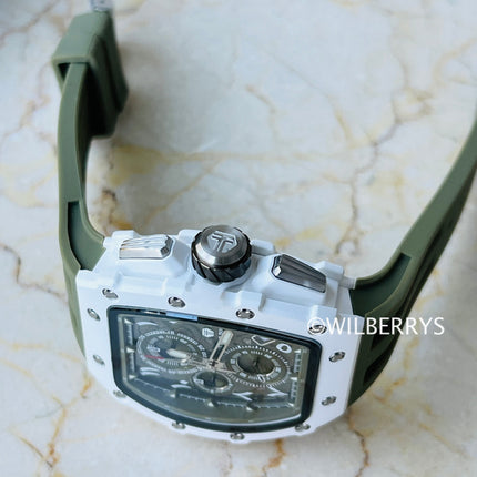 TSAR BOMBA Men's Ceramic Olive Green Chronograph Watch Arabic Numeral