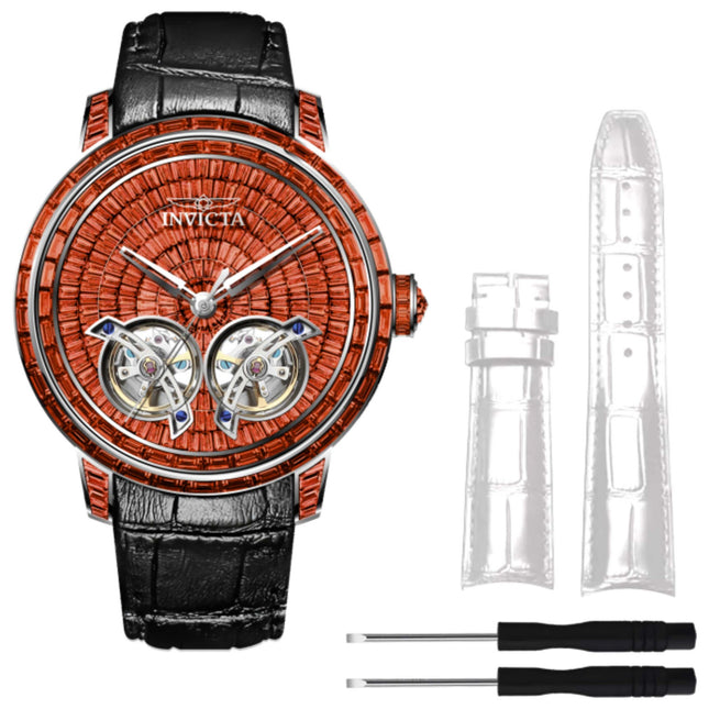 Invicta Objet D Art Men's Automatic Watch Stainless Steel Case Leather Strap
