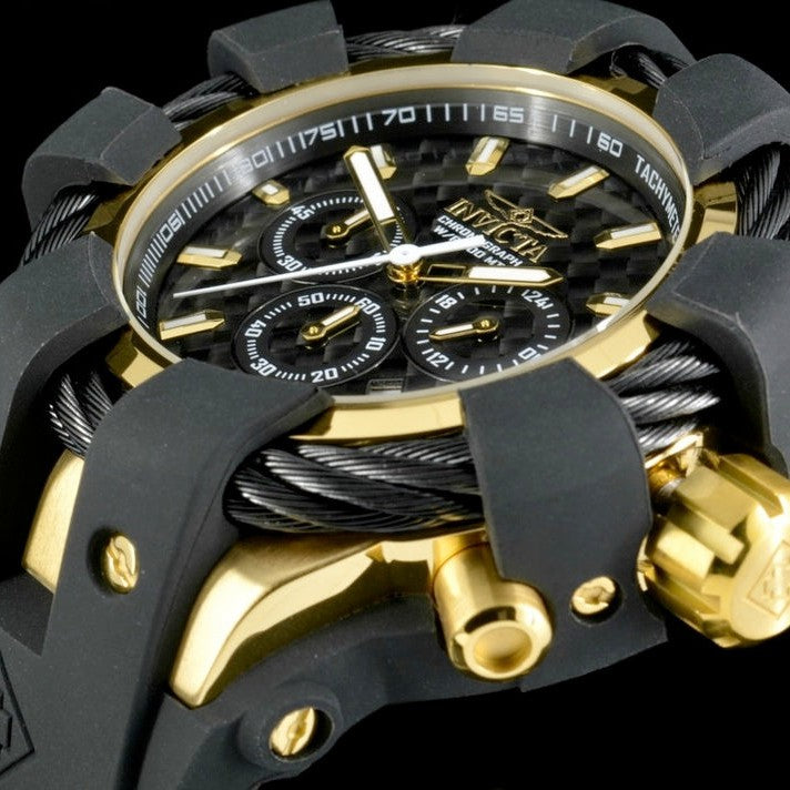 INVICTA Men's Bolt Wire Chronograph 48mm Watch Black/Gold/Carbon