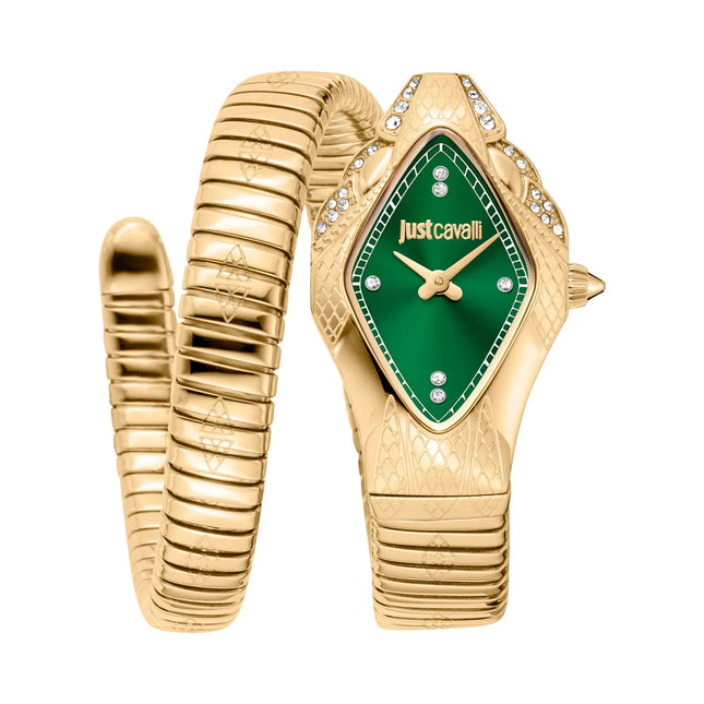 Just Cavalli Signature Snake Ferocious Yellow Gold Green