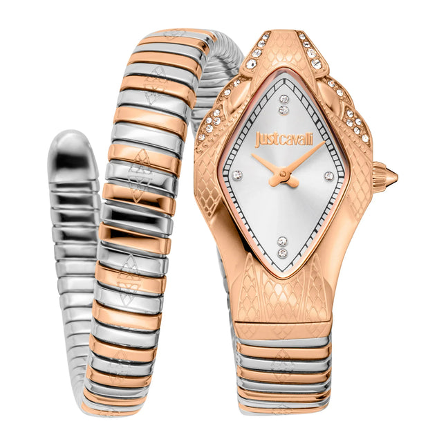 Just Cavalli Signature Snake Ferocious Two Tones RG Silver