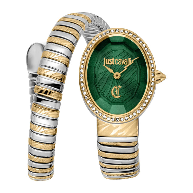 Just Cavalli Signature Snake Velina Silver Yellow Gold Green