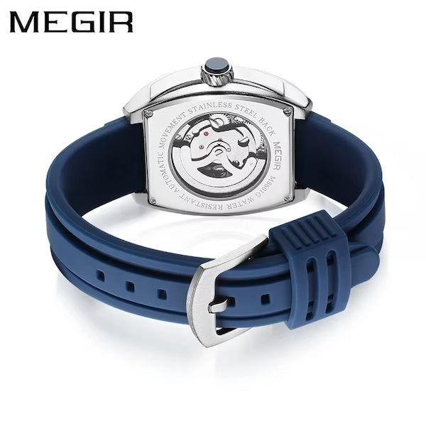 MEGIR Men's Aircraft Hollow Automatic Mechanical 44mm Silicone Strap Watch Black