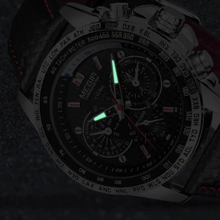MEGIR Men's Chronometer Date 45mm Watch Silver / Black