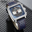 MEGIR Men's Gulf Monaco Homage Chronograph Silver / Blue Leather Watch