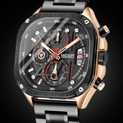 MEGIR Men's SQUARE-X Chronograph Rose Gold / Black Watch