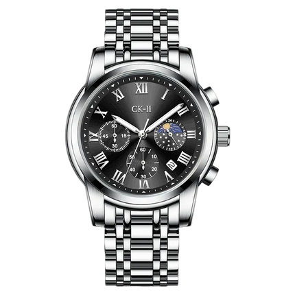 Mark Fairwhale FW-5039 CORDANT - Luxury Men’s Roman Numeral Quartz Watch with Stainless Steel Strap, Moon Phase & Chronograph