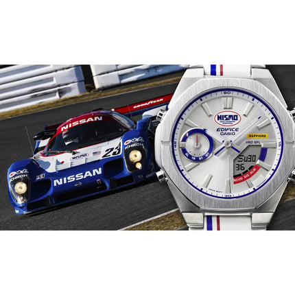 Casio Edifice Limited Edition "NISMO Heritage" ECB-S10NIS-7A Analog-Digital Bluetooth White Dial 43mm Leather Strap Men's Watch