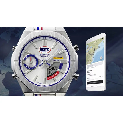 Casio Edifice Limited Edition "NISMO Heritage" ECB-S10NIS-7A Analog-Digital Bluetooth White Dial 43mm Leather Strap Men's Watch