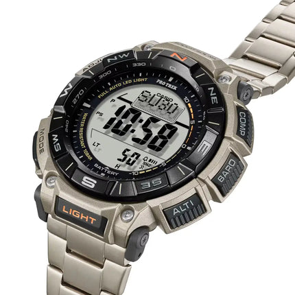 Casio ProTrek PRG-340T-7DR Digital Tough Solar Triple Sensor Silver Dial 51.7mm Stainless Steel Men's Watch