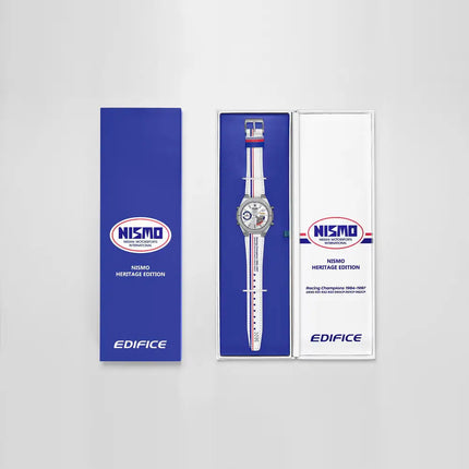 Casio Edifice Limited Edition "NISMO Heritage" ECB-S10NIS-7A Analog-Digital Bluetooth White Dial 43mm Leather Strap Men's Watch