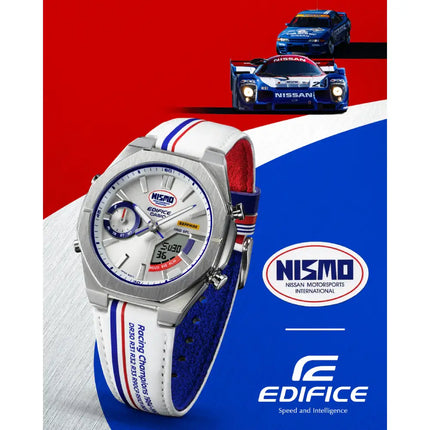 Casio Edifice Limited Edition "NISMO Heritage" ECB-S10NIS-7A Analog-Digital Bluetooth White Dial 43mm Leather Strap Men's Watch