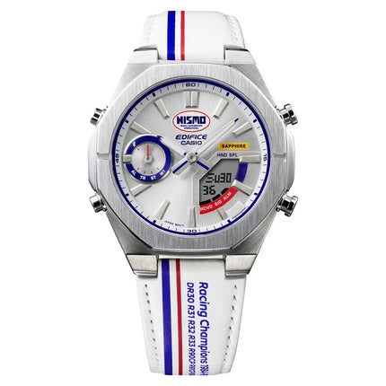 Casio Edifice Limited Edition "NISMO Heritage" ECB-S10NIS-7A Analog-Digital Bluetooth White Dial 43mm Leather Strap Men's Watch