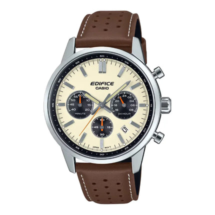Casio Edifice EFR-575L-7ADF Beige Dial 41mm Leather Strap Men's Watch