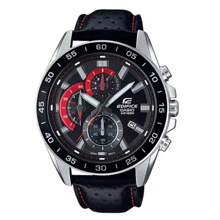 Casio Edifice EFV-550L-1AVUDF Black Dial 47mm Leather Strap Men's Watch