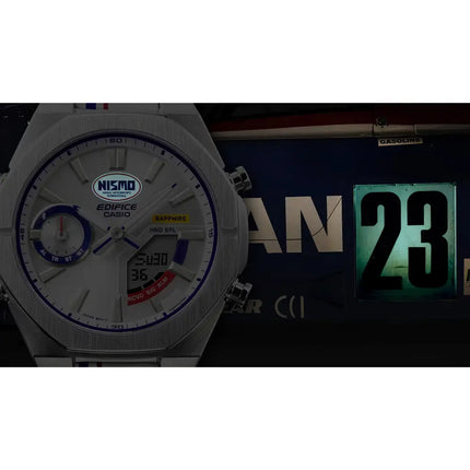 Casio Edifice Limited Edition "NISMO Heritage" ECB-S10NIS-7A Analog-Digital Bluetooth White Dial 43mm Leather Strap Men's Watch