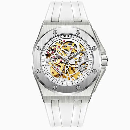 R1.00 Auction**ONOLA Men's Holland Mechanical Automatic SKELETON Watch White